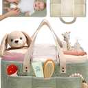 Baby Diaper Caddy Organizer with Portable Changing Mat - Teddy Fleece Diaper Organizer for Changing Table - Basket for Changing Essentials - Baby Essentials Organizer with Removable Dividers