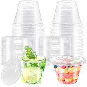Szsrcywd 50 Pack 6 Oz Plastic Cups with Flat Lids, Clear Disposable Dessert Cup, Leakproof Party Containers for Fruit, Ice Cream, Cold Drinks, Mousse, Yogurt(No Hole)