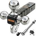 ORCISH Trailer Hitch Tri-Ball Mount with Hook Contain Secure Self-Lock Latch, Trailer Ball Size 1-7/8", 2" and 2-5/16", Fit 2 Inch Hitch Receiver, Truck Tow Hitch with Double Anti-Theft Pins Locks (Upgrade)