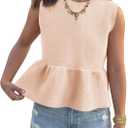 Saodimallsu Womens Peplum Tank Tops Ribbed Knit Babydoll Sleeveless Crop Tops Sweater Vest 2026 Country Concert Outfit (Small, Apricot)