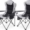 2 Pack Camp Chairs for Heavy People, Outdoor Folding Camping Chairs with Cup Holder & Cooler Bag for Outside Supports up to 300lbs (2 Pcs, Black)