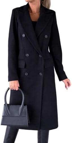 IDEALSANXUN Womens Long Wool Coat Double Breasted Trench Coat Fall Winter Clothes XL