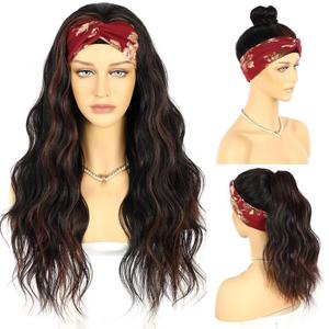 SAPPHIREWIGS Headband Wigs Synthetic Glueless Headband Wig Loose Body Wave Black Mix Red Highlight Color 150% Density Heat Friendly Headband Wigs for Black Women 26inch