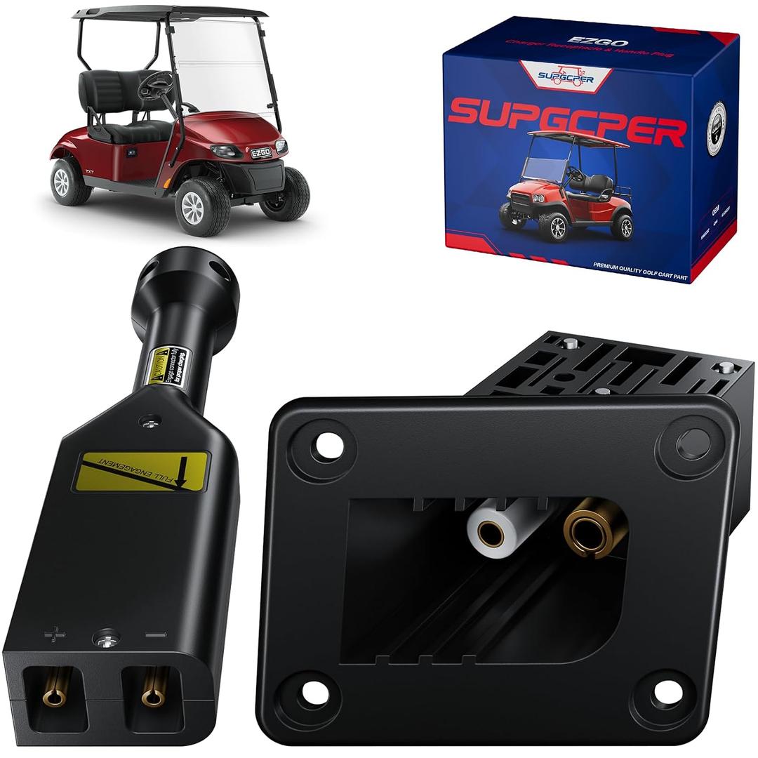 EZGO 36V PowerWise Charger Receptacle and Plug, Golf Cart Battery Charger Port and W/Handle Plug for 1996-UP EZGO TXT Medalist Electric, EZGO Charger Plug Socket Replace OEM# 73345-G01, 73063-G01