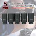 5PCS 1/2-Inch Drive Deep Spindle Axle Nut Impact Socket Set, 12 Point Metric, CR-MO, 30mm 32mm 34mm 35mm 36mm