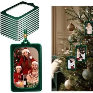 Bucherry 12 Pcs Christmas Velvet Hanging Photo Frame Ornaments 23 Inch Vintage Photo Ornaments Display Picture Xmas Frame Craft Kits for Family Christmas Tree Decor Home, Party(Dark Green)