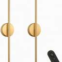 Battery Operated Wall Sconces Set of 2, Wireless Rechargeable with Remote, Cordless Dimmable Wall Lights, Peel & Stick, 360 Rotatable LED for Bedroom, Bathroom, Living Room & Hallway 28.3" (Gold)