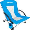 KingCamp Low Beach Chair, High Back Folding Camping Chair for Adults, Oversized Breathable Mesh Seat, 300lbs Heavy Duty Portable Chair with Cup Holder & Storage Pockets for Beach, Outdoor