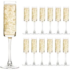 UMEIED 6 Oz Edge Champagne Flutes Set of 12, Long Stemmed Crystal Clear Champagne Flute Glass Set, Sparkling Wine Glasses for Home Party Wedding Birthday Housewarming Gifts