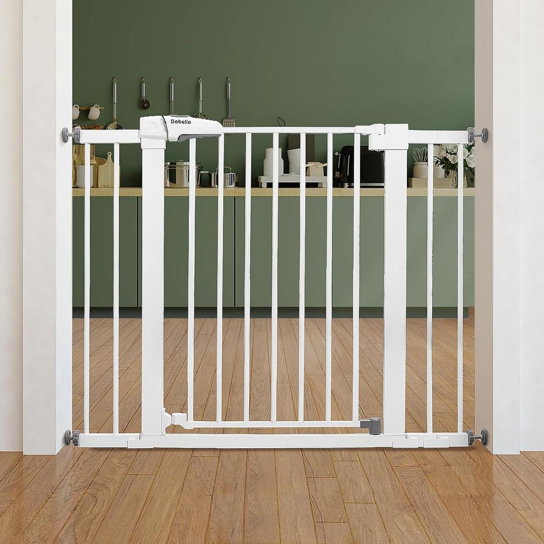 Babelio Baby Gate for Doorways and Stairs, 26''-40'' Auto Close Dog/Puppy Gate, Easy Install, Pressure Mounted, No Drilling, fits for Narrow and Wide Doorways, Safety Gate w/Door for Child and Pets (30"Tall 26"-40" Wide, White)