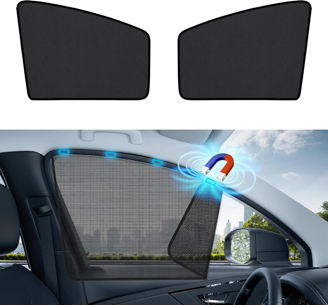 Aokway Car Side Window Sunshades, Driver Car Window Screen Mesh, Universal Fit for Camping and UV Protection (Black, Front Side 2pcs)