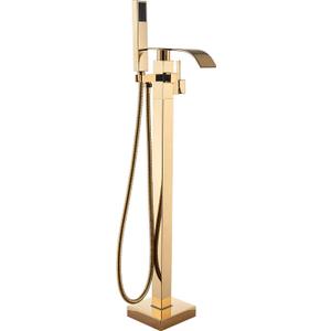 Senlesen Bathroom Tub Filler Faucet Floor Mounted Bathtub Shower Faucet Waterfall Spout Free Standing Tub Mixer Tap with Handheld Sprayer Gold Polished