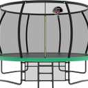 10 12 14 15 16FT Outdoor Trampolines for Kids and Adults, Pumpkin Trampoline with Curved Poles, Recreational Trampoline with Basketball Hoop and Safety Enclosure Net for Kids and Adults (Sage Green)
