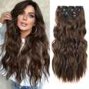 REECHO Hair Extensions, 4PCS Clip in Hair Extensions HE001 Natural Soft Synthetic Hairpieces for Women, Chocolate Brown