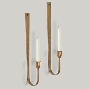 Wall Candle Holder Set of 2, Metal Wall Mount Candle Sconces Holder, Modern Wall Decoration for Living Room, Dining Room, Fireplace, and Weddings (Golden)
