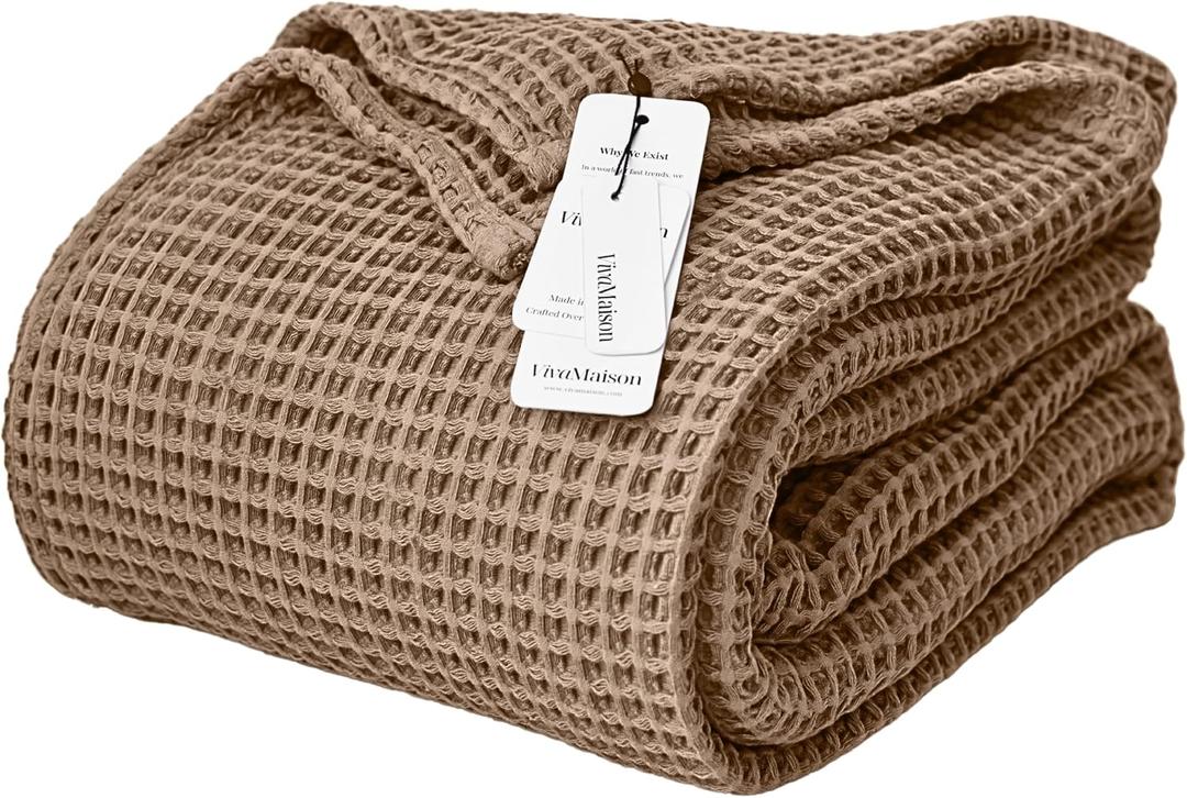 Waffle Blankets (Brown, Queen XL Size 95x102 inch)