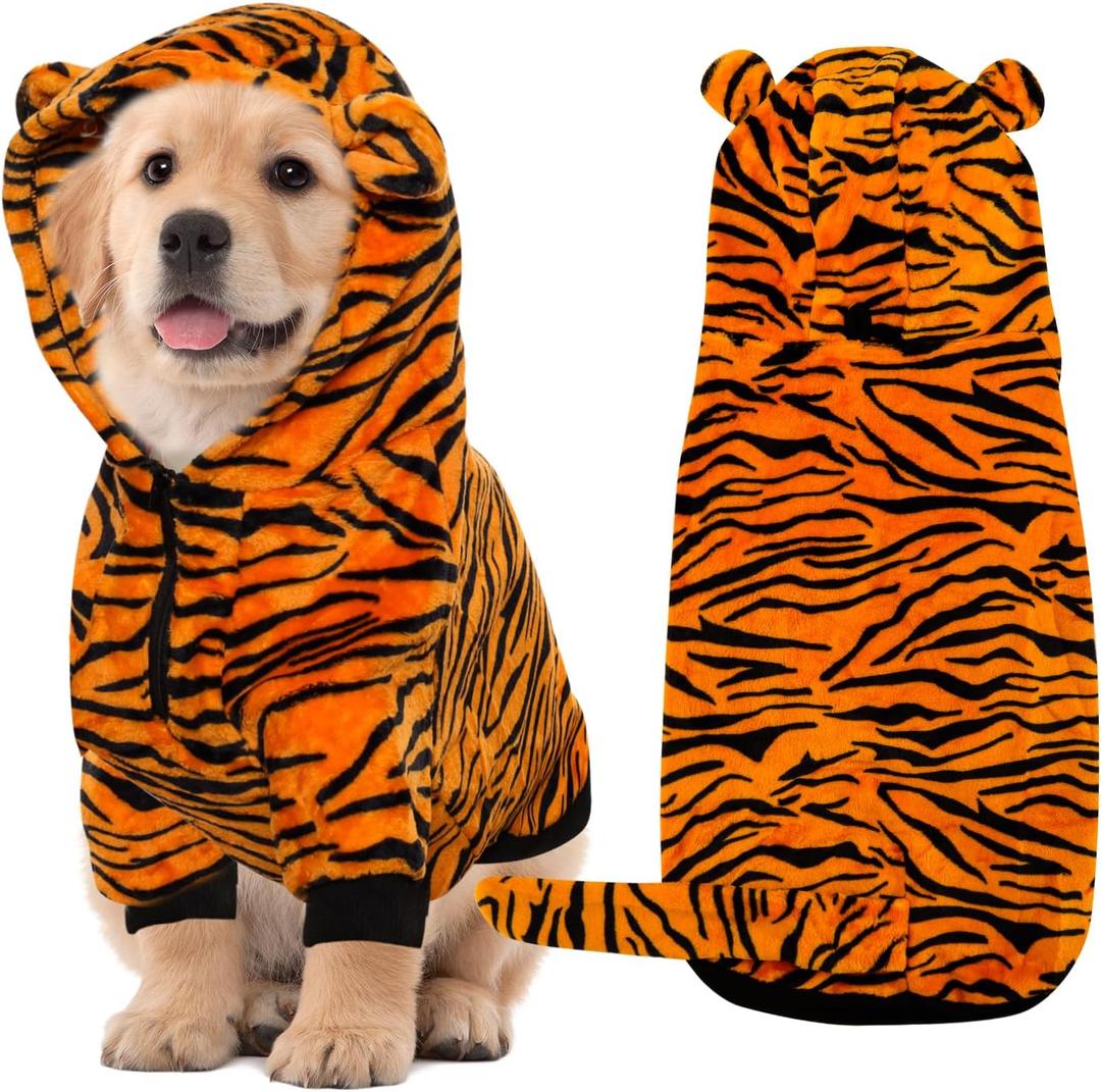 Dog Tiger Costume Halloween Dog Costume Pet Tiger Costumes Pet Warm Clothes with Hoodie for Large Dogs (Large)