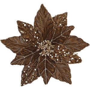 6pcs Glitter Christmas Flowers 12 Inch Large Velvet Poinsettia Artificial Christmas Flowers Velvet Poinsettia Floral Picks Stems for Xmas Tree Decorations Wreaths Garland Wedding - Antique Copper