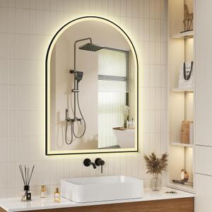 40''x30'' Arched LED Bathroom Mirror with Lights, Lighted Mirrors for Bathroom Wall, Anti-Fog, 3 Colors Dimmable, Memory Function, Backlit + Front Lit, Waterproof, Shatter-Proof, Black Framed Arched
