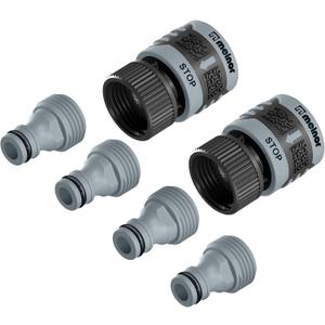 Melnor 65175AMZ 6 Piece Quick Connect Starter Set Connector Bundle, Product Adapter, Product End Connector, Black, Grey, 6 Pcs Set
