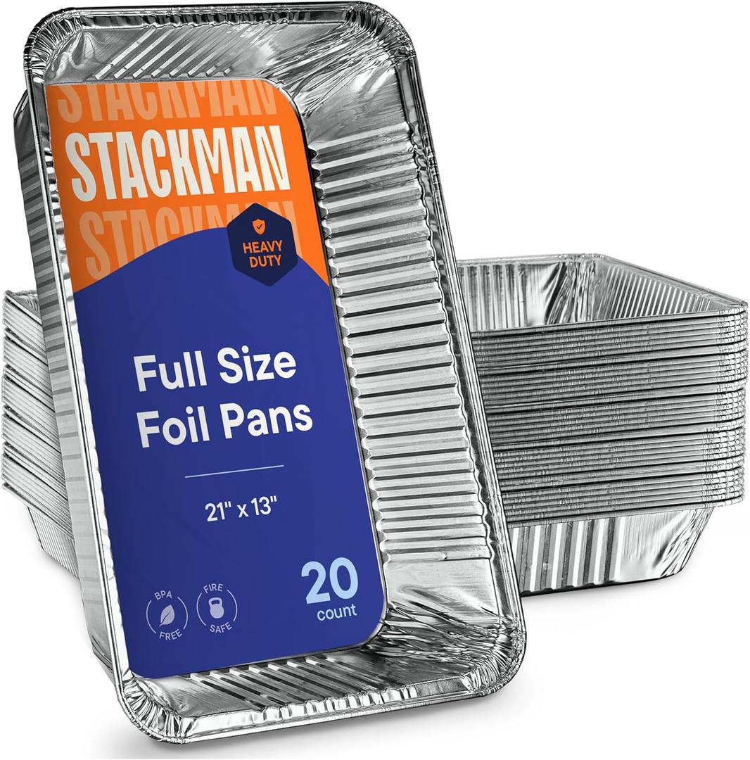 Full Size Large Aluminum Pans, Disposable Foil 21x13 Deep [20-Pack] Steam Table Chafing Pan - Extra Heavy Duty Durable Tray - Great for Roasting, Cooking, Warming, Prepping and Storing Food (Silver)