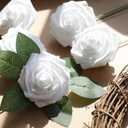 AmyHomie Artificial Flower 50pcs Real Looking Fake Roses w/Stem for DIY Wedding Bouquets Centerpieces Arrangements Party Baby Shower Valentines Day Christmas Tree Decorations, White