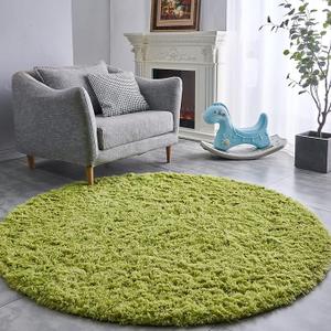 FJZFING Grass Green Round Rug UltraSoft Plush Modern 6x6 Circle Area Rug for Kid's Bedroom, Fluffy Shag Circular Rug for Nursery Room, Cute Grass Green Carpet for Teen's Room
