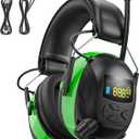 2025 AM/FM Radio Ear Protection Headphones with Backlit Digital Display, 120H Working Time, Rechargeable Hearing Protector, 30dB Noise Reduction Safety Earmuffs for Mowing, Construction, Work, Green