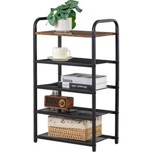 Narrow Shoe Rack, with Heavy-Duty Metal Grid, Rustic Wooden Top, & Metal Guardrails - Transform Your Space with Style and Functionality Living Room, Kitchen, Bedroom, Garage, & Bathroom