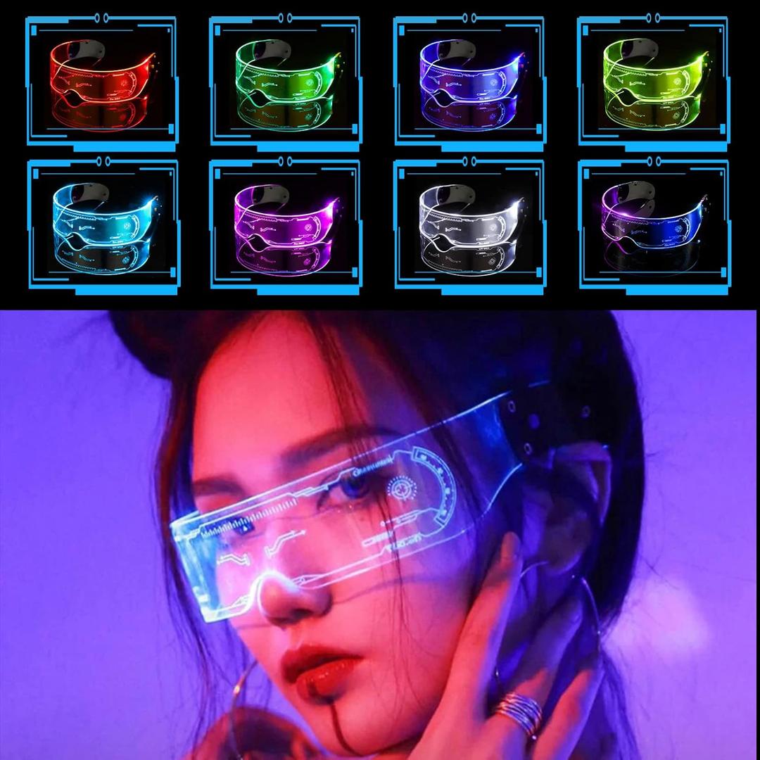 CREPUSCOLO LED Glasses, LED Visor Glasses with 7 Colors and 5 Modes, Light Up Glasses Rechargeable Party Glasses Luminous Glasses for Cosplay Halloween Party Bar Festival Concert