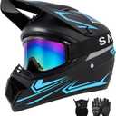 SPARK DOT Approved Youth Motocross Helmet Kids Dirt Bike Helmets - Full Face, Lightweight & Breathable for Off-Road E-Bike BMX MX ATV (with Gloves Goggles Mask) 4Pcs Set, Black Blue, Large(59-60cm)