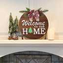 Interchangeable Welcome Sign for Front Door with 4 Seasonal Wreaths and 14 Changeable Icons, Farmhouse Front Door Signs, Door Decoration Porch Decor, Seasonal Wooden Home Sign home dcor (6wood)