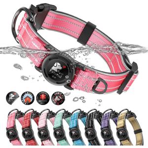 Upgrade Airtag Dog Collar,with IPX8 Waterproof AirTag Holder | Reflective Ultra-Durable | Soft Padded | Lock Buckle | Heavy Duty | Fit Small Medium Large DogsRoseXL(19"27")