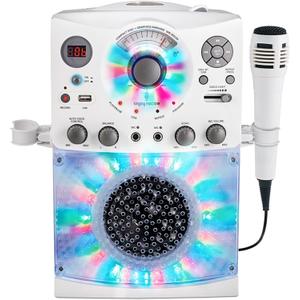 Singing Machine Portable Karaoke Machine for Adults & Kids with Wired Microphone, White - Built-In Speaker, Bluetooth with LED Disco Lights - Karaoke System with CD+G Player & USB Connectivity