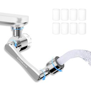 1080 Rotating Faucet Extender with Filter Cotton, Brass Multifunctional Swivel Extension Robotic Arm Sink Aerator for Kitchen/Bathroom, 2 Water Outlet Modes, Silver