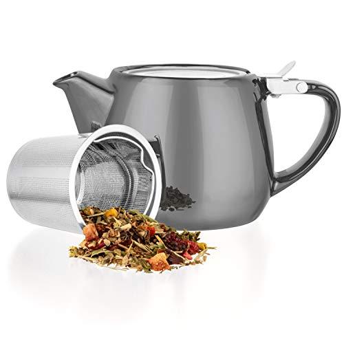 Tealyra - Pluto Porcelain Small Teapot Grey - 18.2-ounce (1-2 cups) - Unique Finish - Stainless Steel Lid and Extra-Fine Infuser To Brew Loose Leaf Tea - 540ml