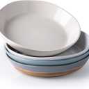 AmorArc 9.5'' Large Ceramic Pasta Bowls, 38oz Handpainted Stoneware Bowls Set of 4, Microwave&Dishwasher Safe Bowls with Wavy Rim&Rustic Terracotta Underside for Fruit Pasta Salad, Multi-Color