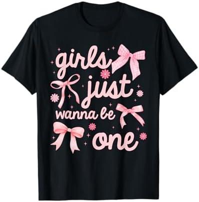Girls Just Wanna Be One Shirt 1st Birthday Girl Coquette Bow T-Shirt, Size: S