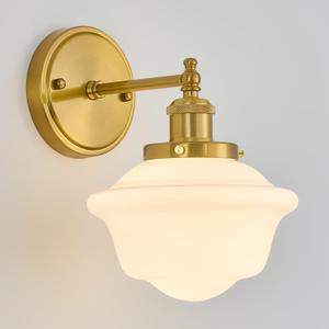 VitaLink Vintage Wall Sconces, Golden Hardwired Milk White Glass Wall Sconce Lighting Fixtures Vanity Light Schoolhouse Wall Lamp for Bedroom Living Room Bathroom Hallway