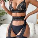 SOLY HUX Women's Lace Garter Belt High Waisted Scallop Trim Lingerie Accessories (Black, M)