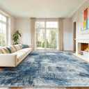 AMADA HOMEFURNISHING 8x10 Area Rugs for Living Room, Modern Washable Rug with Non-Slip Backing & Low Pile, Large Rug with Abstract Pattern for Bedroom, Dinning Room, Home Office, Navy Blue