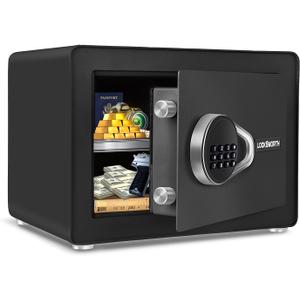 Safe for Home, 1.0 Cubic Feet Small Safe with Removable Shelf, Alarm System, Digital Electronic Security Money Box for Cash, Document, Home, Office, Hotel Use, Black, 9.84"D x 13.78"W x 9.84"H