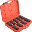 6 Point Deep Impact Socket Set 1/2 Drive, 29-38mm, 9Pcs CR-MO Spindle Metric Axle Hub Nut Socket with Heavy Duty Portable Storage Case for Removing & Installing Axle Nuts