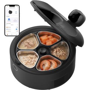 Automatic Wet Food Cat Feeder with 3MP Camera, App Control, Dual Semiconductor Cooling, Heating Feeding Area, 5 Stainless Steel Trays Pet Food Dispenser