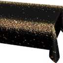 Decor365 Fabric Champagne Gold Tablecloth - 9ft x 5ft (274cm x 150cm) - Black Gold Party Decoration - Graduation, Birthday, Anniversary, Promotion, New Year Eve NYE - Machine Washable - Reusable