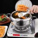 Deep Fryer Pot 304 Stainless Steel Japanese Frying Pot 2.2L, Janpanese Style Tempura Frying Pot with Lid, with Temperature Control Oil Drip Drainer Rack, or Fried Chicken, Shrimp, French, Chips dip