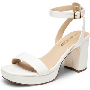 DREAM PAIRS Platform Heels for Women High Block Chunky Open Toe Ankle Strap Heels Fashion Wedding Party Evening Prom Dance Dress Pump Sandals Shoes, Size 7, WHITE-PU, SDHS2420W