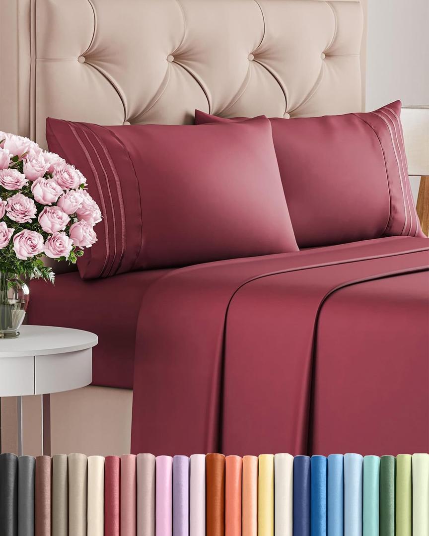 Queen Size 4 Piece Sheet Set - Comfy Breathable & Cooling Bed Sheets Set - Hotel Luxury Bedding for Women, Men, Kids, Teens, Boys & Girls - Deep Pockets, Ultra-Soft, Wrinkle Free - Oeko-Tex - Burgundy | Ultra-Soft, Comfy, Breathable, Cooling, Hotel Luxury, Deep Pockets, Wrinkle Free, Bedding, for Women, Men