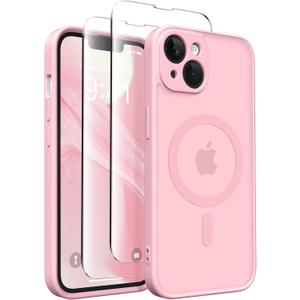 CAPRARO Magnetic for iPhone 14 Case, [Compatible with MagSafe] [Full Camera Protection] Shockproof Protective Slim Translucent Matte Phone Case for iPhone 14 6.1'', Peach Pink