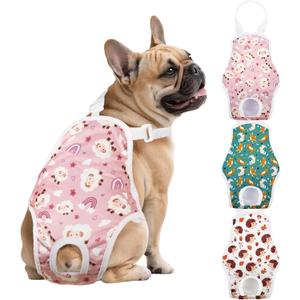 3 Pack Washable Female Dog Diapers Sanitary Pantie with Adjustable Suspender, Reusable Doggy Diapers Super Absorbent Leakproof for Dog in Heat(S, Animal)